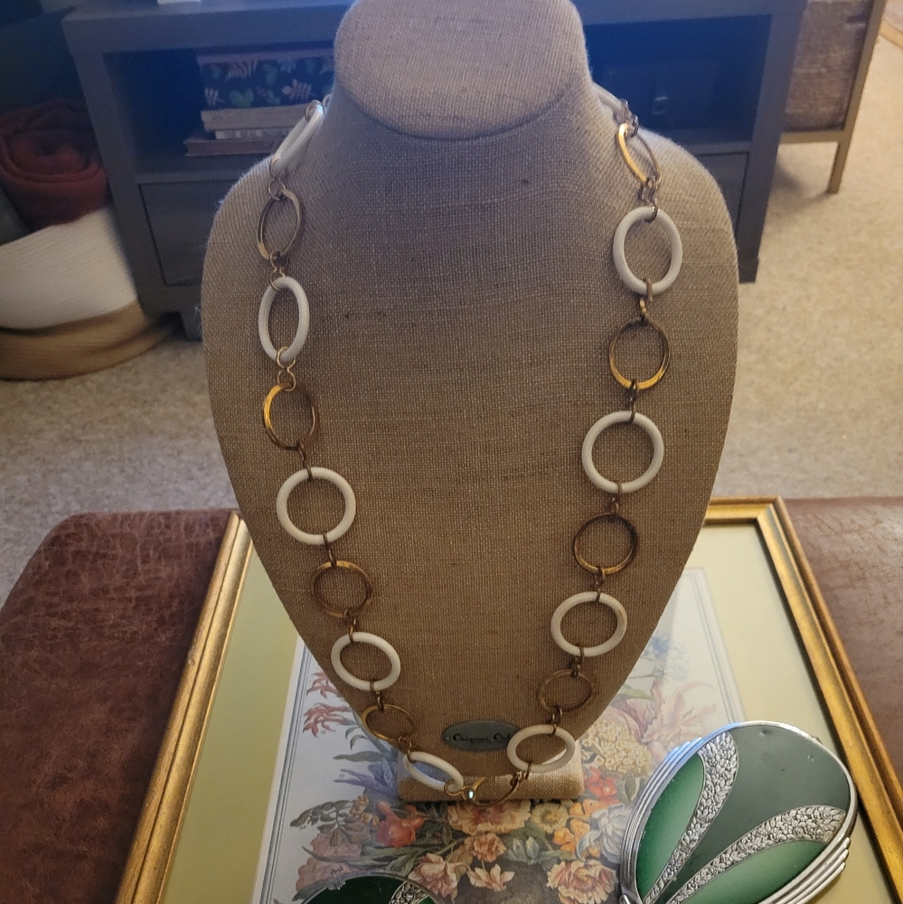 Vintage White and Gold Ring Necklace